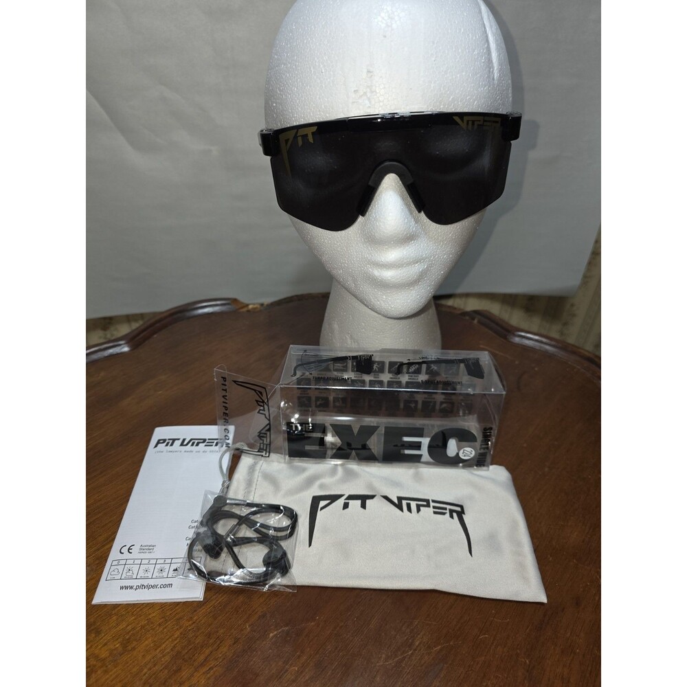Pit Viper The Exec DRKMTTR Shield Sunglasses Black Complete Box Accessories